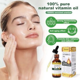 Huile de Vitamine E Bio 75 000 UI + Outil de Massage Gua Sha Visage à lAction Antioxydante, Hydratant,Réducteur de Cicatrice