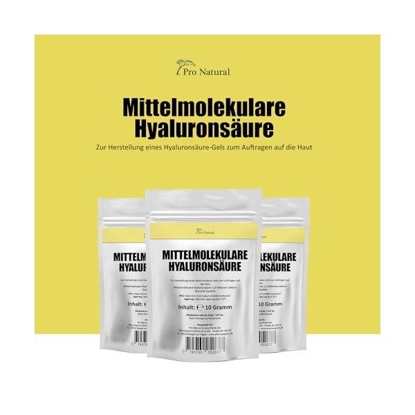 Poudre dacide hyaluronique 10 g pour 1000 ml de crème gel de sérum pour le visage à molécules moyennes moléculaires - Effet 
