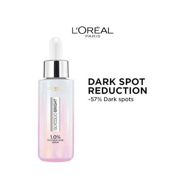 LOreal Paris Brightening Serum, 1% Glycolic Acid, 2% Niacinamide Serum, Visibly Minimizes Spots, Reveals Even Skin Tone, Gly