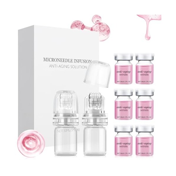 Micro Infusion Visage, Sérum pour Microneedling Visage, Micro Needling visage Ensemble avec 6 Pcs Microneedling Serum et 2 Pc