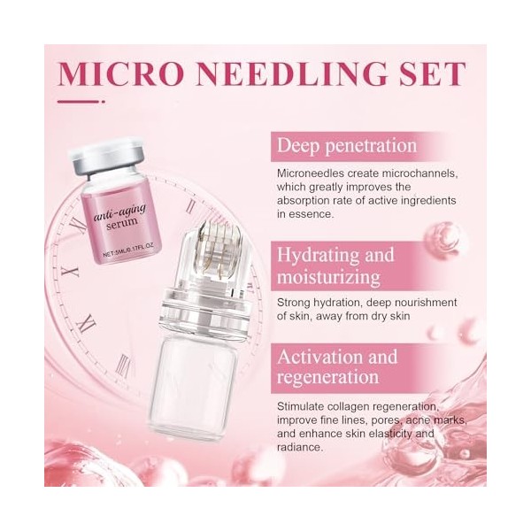Micro Infusion Visage, Sérum pour Microneedling Visage, Micro Needling visage Ensemble avec 6 Pcs Microneedling Serum et 2 Pc