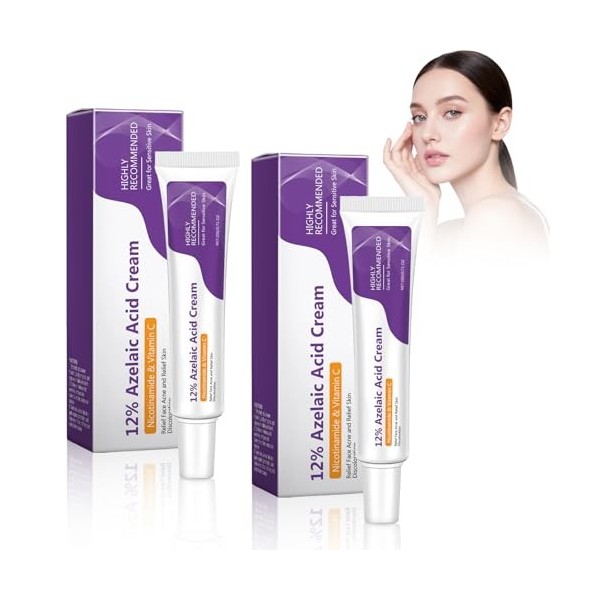 Lot de 2 Crèmes visage azélaïques, sérum éclaircissant à lacide azélaïque 12%, acide hyaluronique azélaïque avec niacinamide