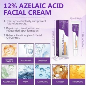 Lot de 2 Crèmes visage azélaïques, sérum éclaircissant à lacide azélaïque 12%, acide hyaluronique azélaïque avec niacinamide