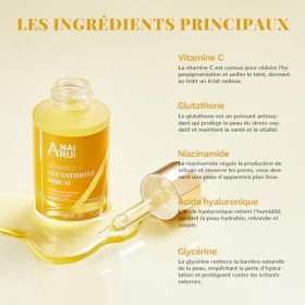 ANAiRUi Sérum glutathion pour le visage avec vitamine C à la niacinamide, hydrater, réduire les taches brunes, rétrécir les p