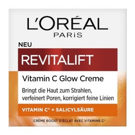 LOréal Paris Crème Glow pour femme : pour une peau éclatante, des pores affinés et des rides atténuées avec vitamine C et ac