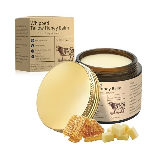 EHIOG Beef Tallow for Skin, 120g Baume au miel de suif de bœuf pour soins de la peau, Hydrate en Profondeur le Visage et le C