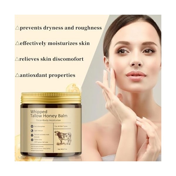 EHIOG Beef Tallow for Skin, 120g Baume au miel de suif de bœuf pour soins de la peau, Hydrate en Profondeur le Visage et le C