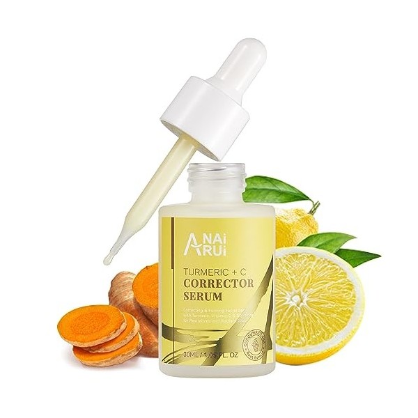 Sérum ANAiRUi à la vitamine C avec curcuma, Correcteur de taches sombres, Sérum visage à la vitamine C + curcuma, avec acide 