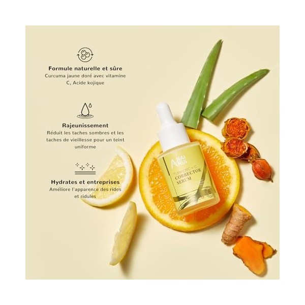 Sérum ANAiRUi à la vitamine C avec curcuma, Correcteur de taches sombres, Sérum visage à la vitamine C + curcuma, avec acide 