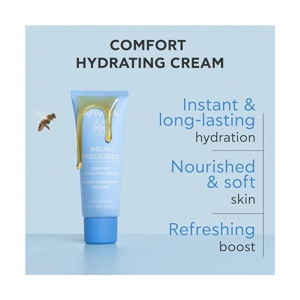 Apivita Aqua Beelicious Crème Hydratante Confort 40ml - Miel, Fleurs et Céramides - Hydratation de la Peau Longue Durée et Pe