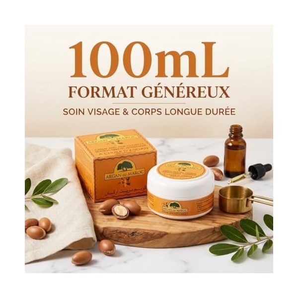 Argan du Maroc – Crème Hydratante Visage & Corps | À l’Huile d’Argan | Restaure la Barrière Cutanée | Convient à Tous Types d