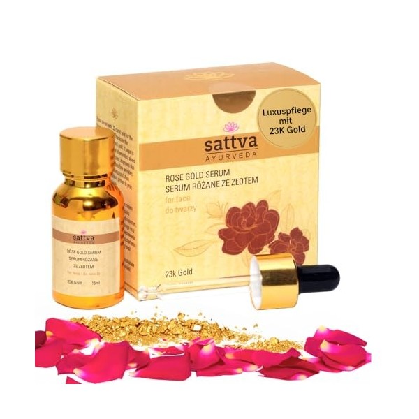 Sattva Ayurveda Rose Gold Sérum pour le visage anti-âge avec huile de rose et or 23 carats pour raffermissement, élasticité e