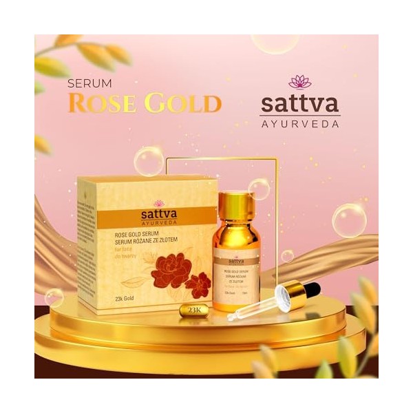 Sattva Ayurveda Rose Gold Sérum pour le visage anti-âge avec huile de rose et or 23 carats pour raffermissement, élasticité e