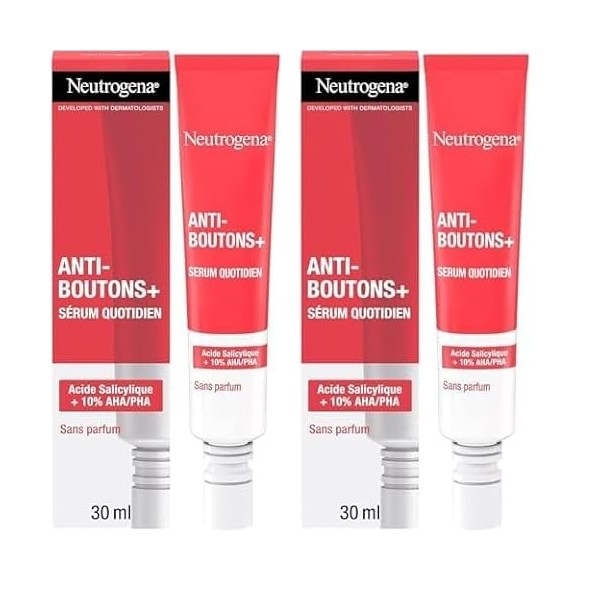 Neutrogena | Sérum Visage Quotidien Anti-Boutons+ tube de 30 ml – Soin visage à lacide salicylique + 10% AHA/PHA – Sérum a Cr...