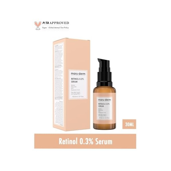 Maruderm Sérum au Rétinol – Soin Visage Anti-Âge | Réduit Rides & Ridules, Améliore la Fermeté & l’Éclat de la Peau, 30 ML