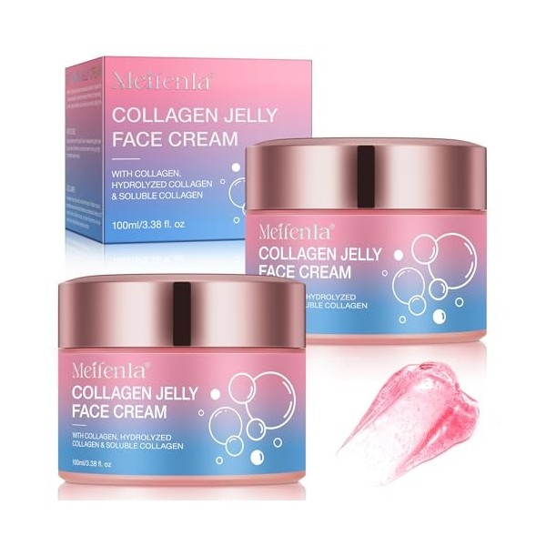 Creme Collagene Visage, 2PCS Collagen Jelly Cream de la marquee, Crème à la Gelée de Collagène, Augmente lhydratation de la 