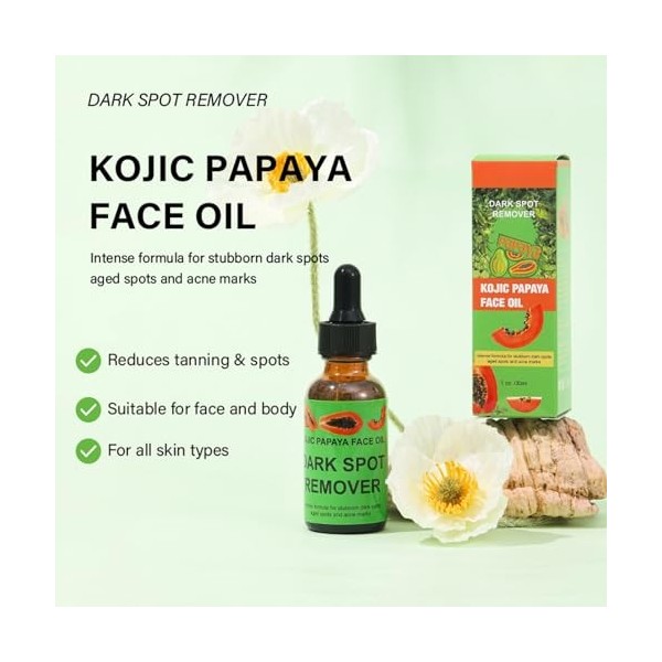 Sérum à lacide kojique à la papaye – Sérum facial anti-taches brunes, sérum éclaircissant hydratant pour le visage et le cor