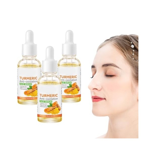 Pemarlis 3 pièces Sérum Correcteur de Taches au Curcuma,Turmeric Serum,Huile Faciale au Essentielle de Curcuma,éclaircir Les 