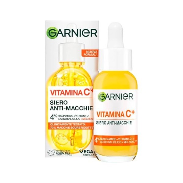 Garnier Sérum Visage Anti-Imperfections Vitamine C+ avec Niacinamide Acide Salicylique et Mélasyl avec un Effet Éclaircissant