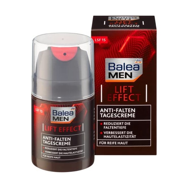 Balea Men Crème de jour anti-rides LIFT EFFECT pour peaux matures – Réduit la profondeur des rides, améliore lélasticité de 