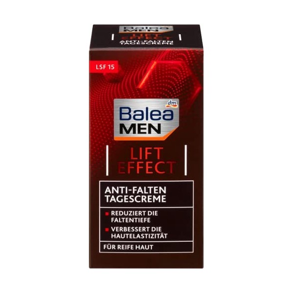 Balea Men Crème de jour anti-rides LIFT EFFECT pour peaux matures – Réduit la profondeur des rides, améliore lélasticité de 