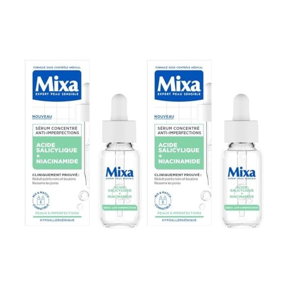 Mixa - Sérum Concentré Anti-Imperfections - Pour peaux à imperfections - Enrichi en Acide Salicylique et Niacinamide - 30 ml 