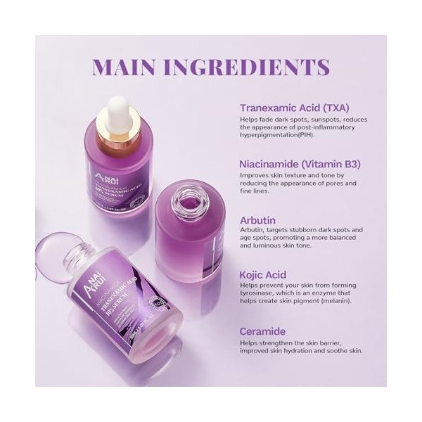 ANAiRUi 10% Tranexamic Acid Serum 30 ml, Sérum Correcteur de Taches Brunes avec dacide Tranexamique & Acide Hyaluronique & N