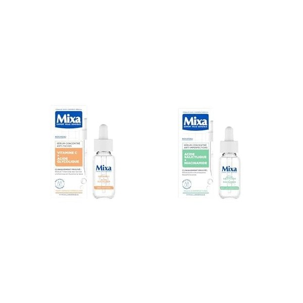 Mixa – Lot de 2 Sérums - Sérum Concentré Anti-Taches Pour Teint Terne et Irrégulier 30 ml + Sérum Concentré Anti-Imperfection