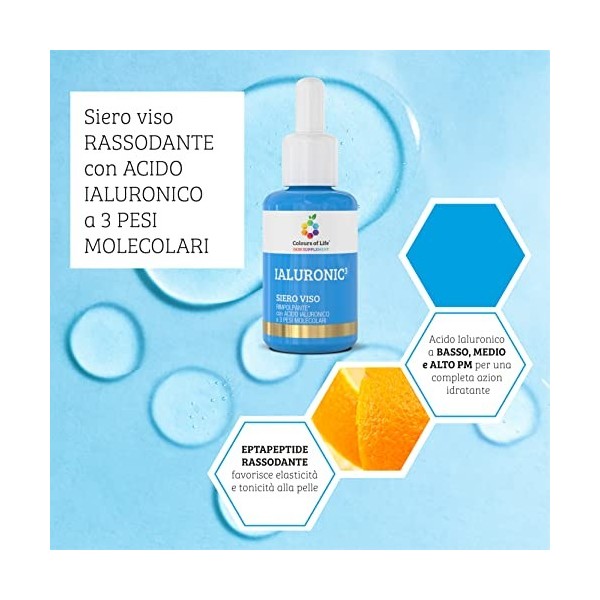 Serum visage RAFFERMISSANTE avec ACIDE HYLURONIQUE de 3 POIDS MOLECULAIRE - 30 ml avec action raffermissante et hydratante