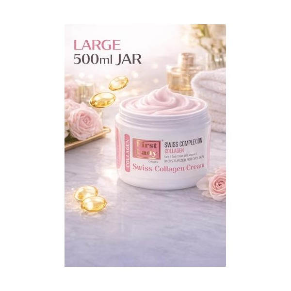 First Lady - Swiss Complexion collagène Creme de la peau élastine Hydratant Visage et Corps avec Vitamine E 500ml