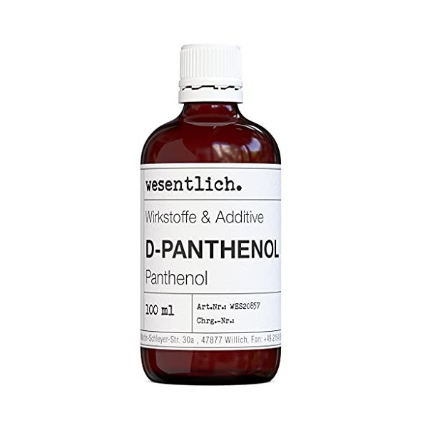 wesentlich. D-panthénol 75 % – provitamine B5 hautement concentrée pour les soins de la peau, les soins des cheveux et les co