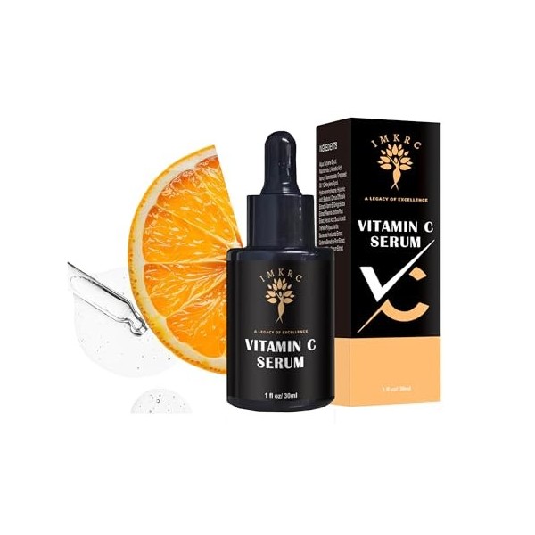 IMKRC Sérum de vitamine C, 20 % dacide L-ascorbique, avec acide hyaluronique, acide férulique, vitamine E, 30 ml