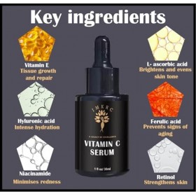 IMKRC Sérum de vitamine C, 20 % dacide L-ascorbique, avec acide hyaluronique, acide férulique, vitamine E, 30 ml