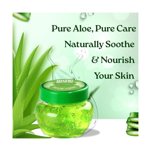 Nutriglow Aloe Vera Gel Great for Face, Hair, Acne, Sunburn, Bug Bites, Rashes, Glowing and Radiant Skin, Hydrating Gel Relie