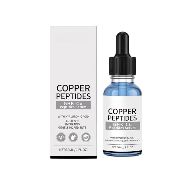 Sérum Visage aux Peptides de Cuivre, Crème Raffermissante et Anti-Âge, Stimule la Production de Collagène, Formule Hydratante...