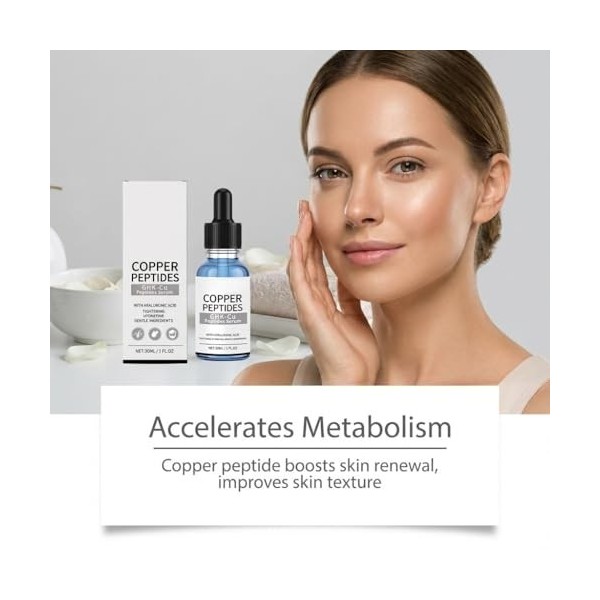 Sérum Visage aux Peptides de Cuivre, Crème Raffermissante et Anti-Âge, Stimule la Production de Collagène, Formule Hydratante...
