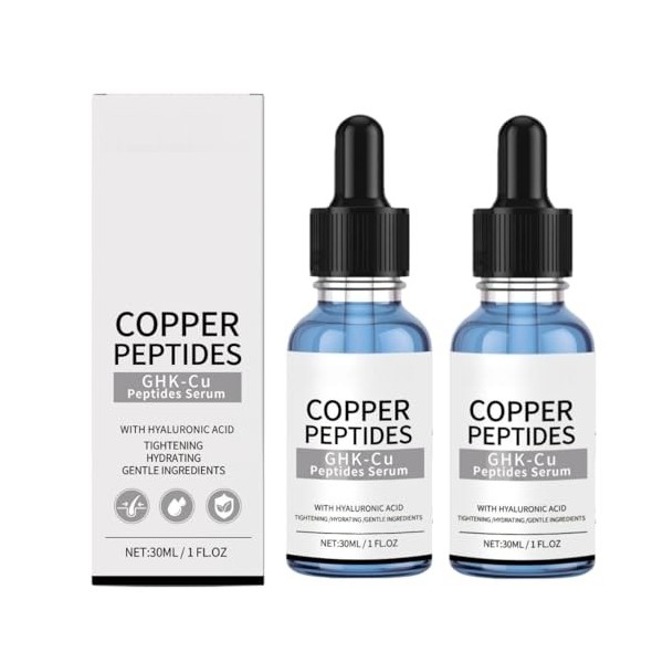 Sérum Visage aux Peptides de Cuivre, Crème Raffermissante et Anti-Âge, Stimule la Production de Collagène, Formule Hydratante...
