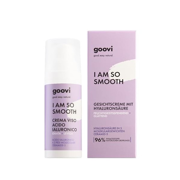GOOVI I Am So Smooth Hyaluronic Acid Crème hydratante pour le visage avec triple acide hyaluronique et céramides, raffermit e