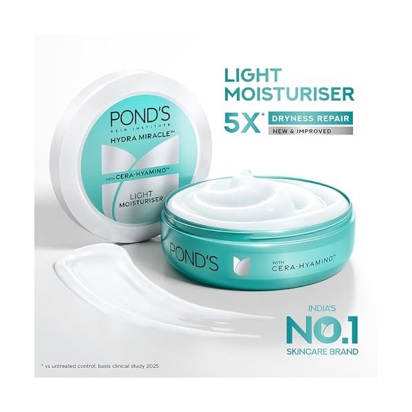 PONDS Crème hydratante légère pour le visage 200 ml, crème légère non grasse avec vitamine E pour une peau douce et éclatant