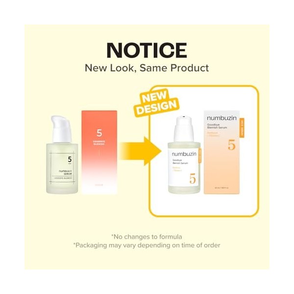 numbuzin N°5 Sérum | Anti-imperfections | Cicatrices dacné, Vitamine C, Niacinamide, Antioxydant | Sérum léger, soin du visa