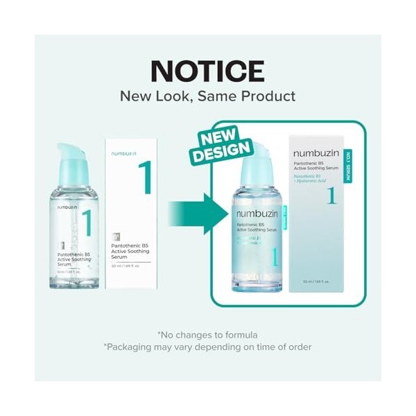 numbuzin N°1 Sérum | Sérum Pantothenic Apaisant Actif B5 | Apaisant, hydratant | Acide pantothénique, niacinamide | Contrôle 