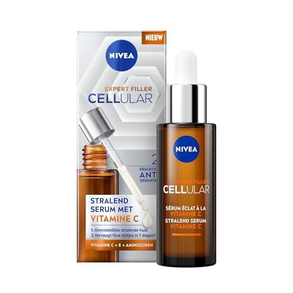 NIVEA Cellular Expert Filler Sérum Éclat à la Vitamine C 1x 30 ml — Sérum visage enrichi en Vitamine C & E et Acides Aminés C...