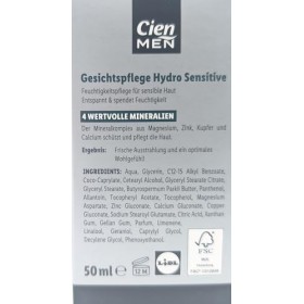 Cien Men Hydro Sensitive 24h Crème hydratante pour peaux sensibles avec complexe minéral pH neutre 50 ml