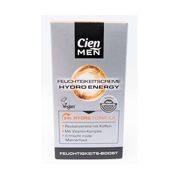 Cien Men Hydro Energy 24h Hydro Formula Crème hydratante avec complexe vitaminé rafraîchit la peau des hommes fatigués 50 ml