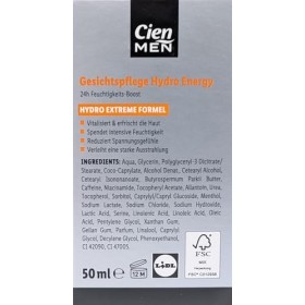 Cien Men Hydro Energy 24h Hydro Formula Crème hydratante avec complexe vitaminé rafraîchit la peau des hommes fatigués 50 ml