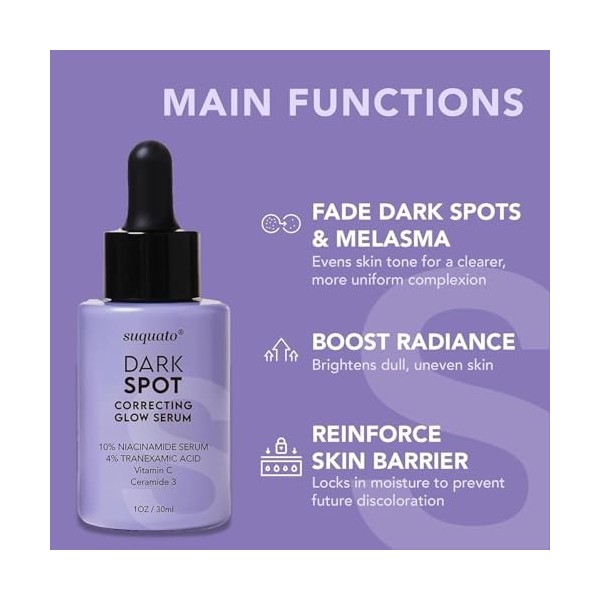 Sérum anti-taches pigmentaires pour le visage avec niacinamide, acide tranexamique et vitamine C – Sérum correcteur de points