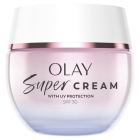 Olay Super Crème Hydratante Pour Le Visage Rechargeable Avec Protection UV SPF30, Hydratation Ultra Légère, 50 ml