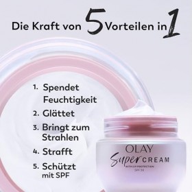 Olay Super Crème Hydratante Pour Le Visage Rechargeable Avec Protection UV SPF30, Hydratation Ultra Légère, 50 ml