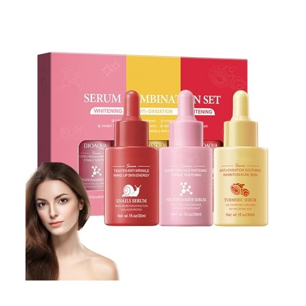 Turmeric Sérum + Sérum à la niacinamide + Sérum à la bave descargot Sérum pour le visage Skin Care Kit de sérum réparateur d