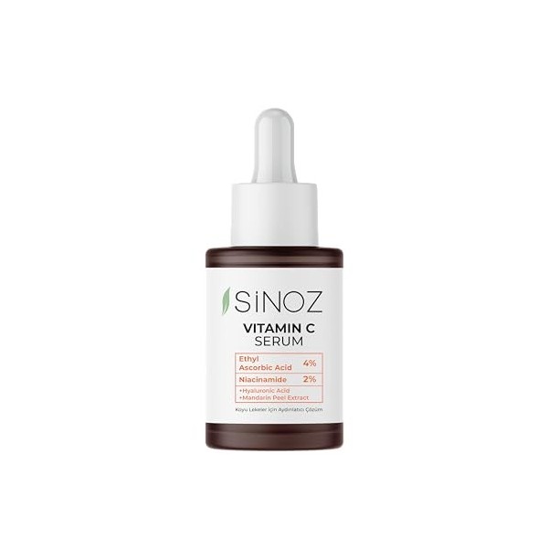 Sinoz Sérum Visage Vitamine C | 4% Vitamine C + 2% Niacinamide | Acide Hyaluronique & Vitamine E | Unifie le teint, Réduit ta